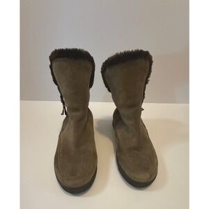 Stuart Weitzman Boots 7 Olive Green Suede Faux Fur Trim Ankle Boot 7